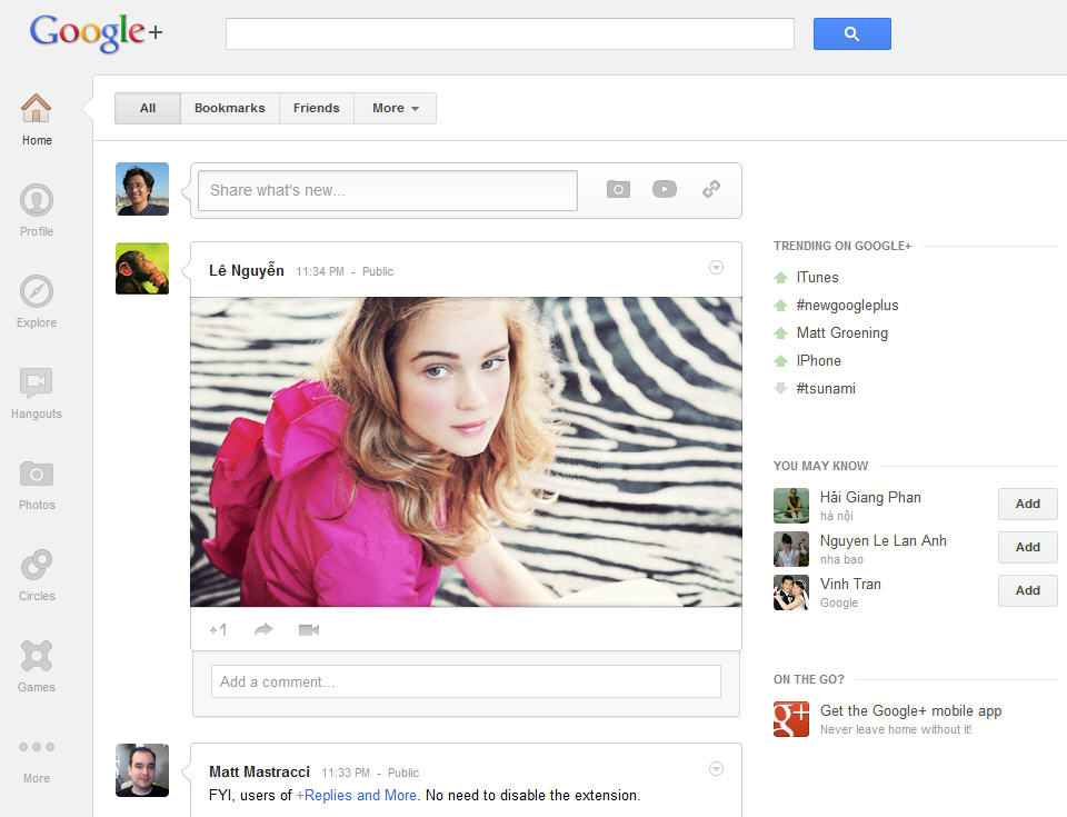 Mạng xã hội Google+ thay đổi giao diện mới.